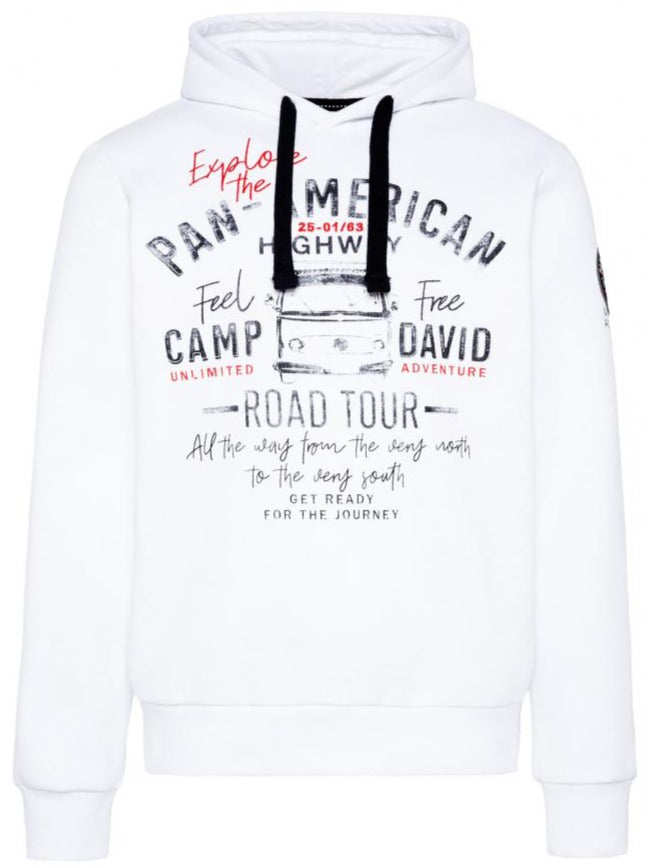 Hooded Sweatshirt with Striking Artworks in Optic White