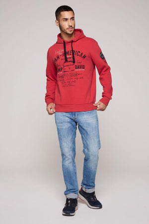 Hooded Sweatshirt with Striking Artworks in Red