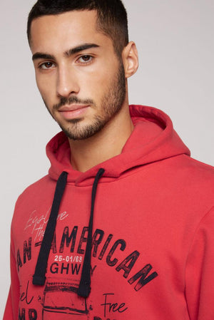 Hooded Sweatshirt with Striking Artworks in Red