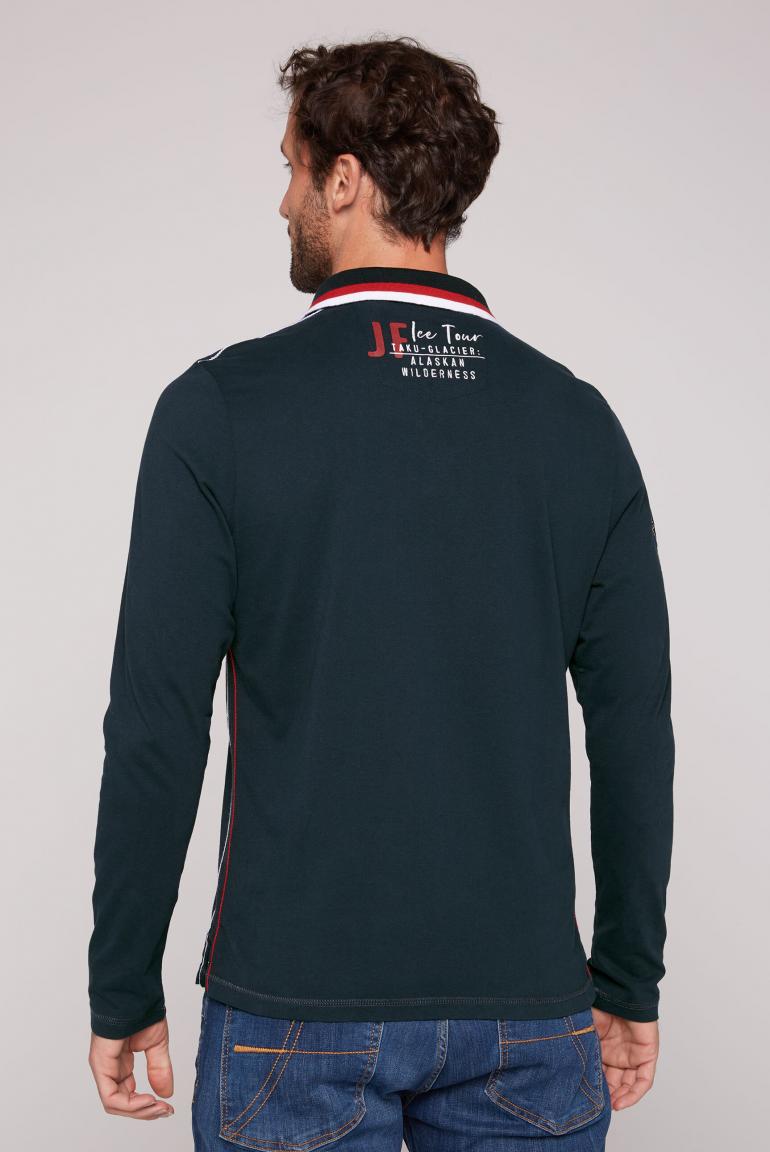 Long Sleeve Polo with Logo Appliques in Frozen Navy