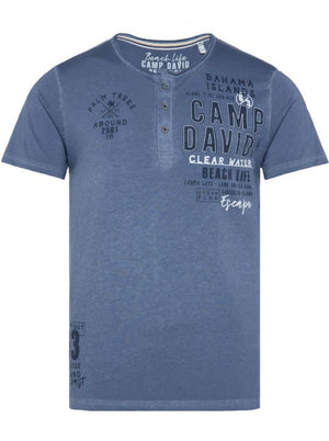 Camp David T-Shirt Henley, button round neck, "Beach Life", Surf Gre