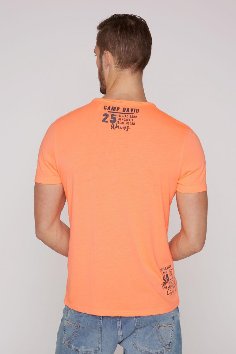 Camp David T-Shirt Henley, button round neck, "Beach Life", Sunset Neon