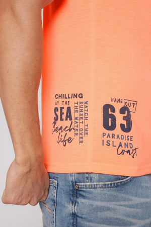 Camp David T-Shirt Henley, button round neck, "Beach Life", Sunset Neon