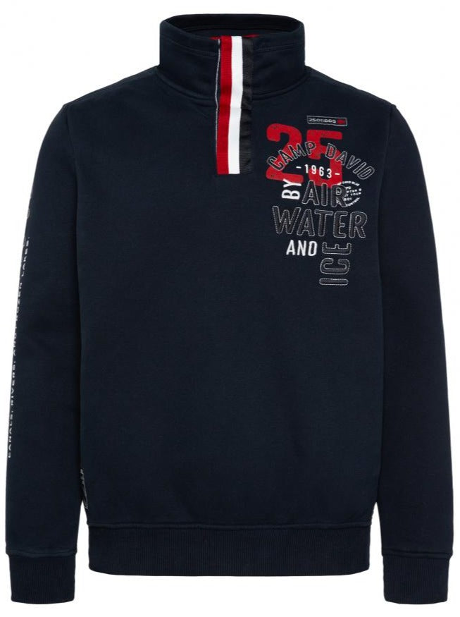 Troyer-Sweatshirt mit Bändern und Kunstwerken in Frozen Navy