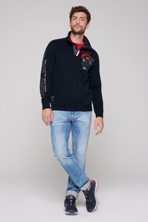 Troyer sweatshirt met tapes en artworks in donkerblauw