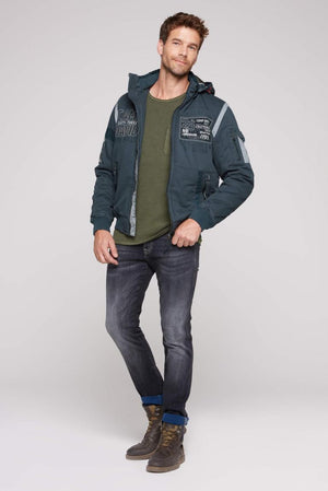 Padded Worker-Style Blouson Jacket in Dark Teal