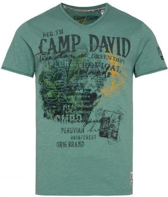 V-Neck T-Shirt David Deep and Fashion Green Camp - Stateshop Prints with in Embroidery