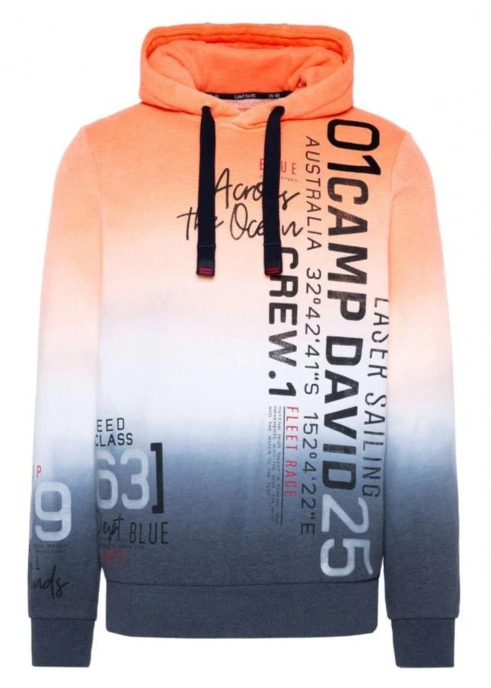 Camp David Hoodie sweatshirt dip dye with logo prints, orange
