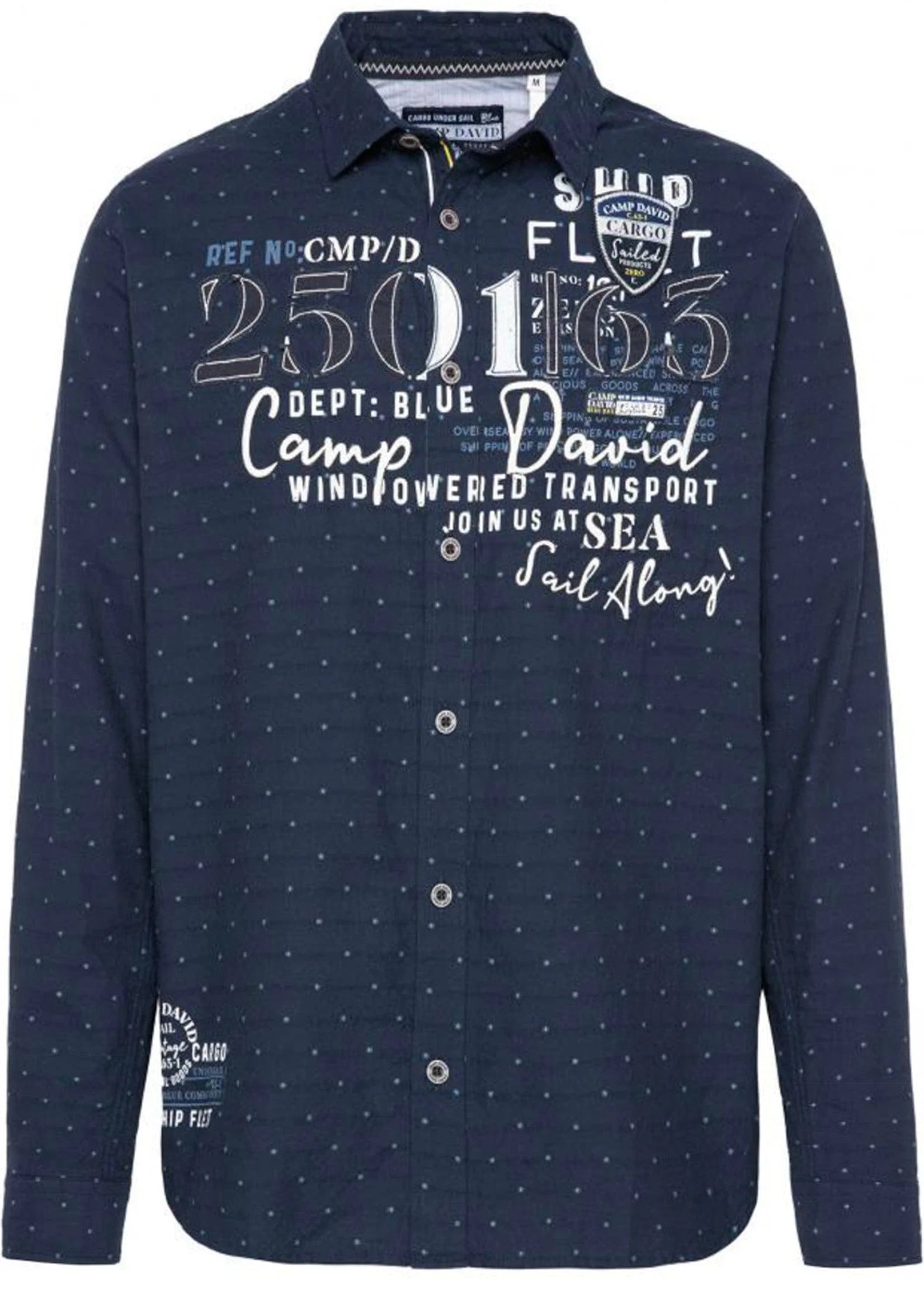 Camp David Shirt with woven pattern and front artwork, dark blue