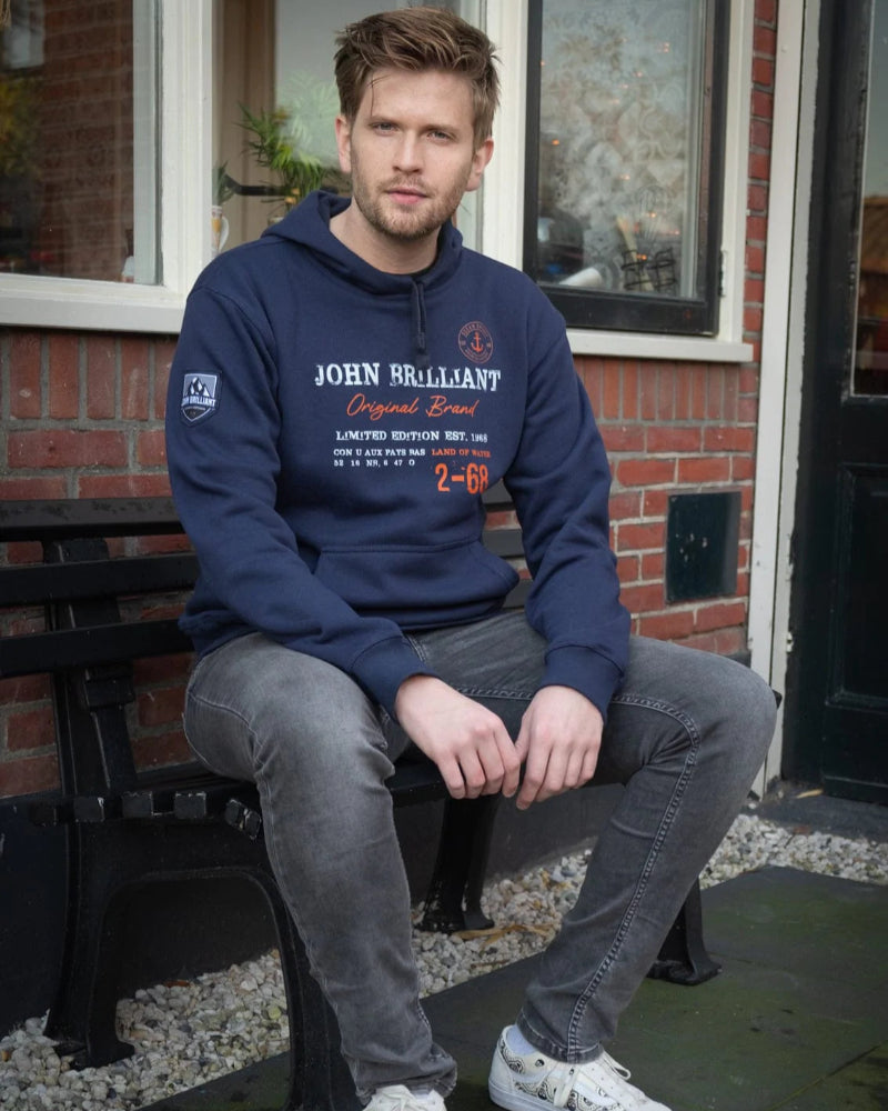 John BrillantHoodie sweatshirt with nautical print, darkblue