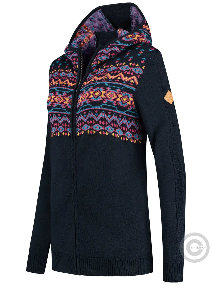 Kama Womens Cardigan Hood Merino, darkblue