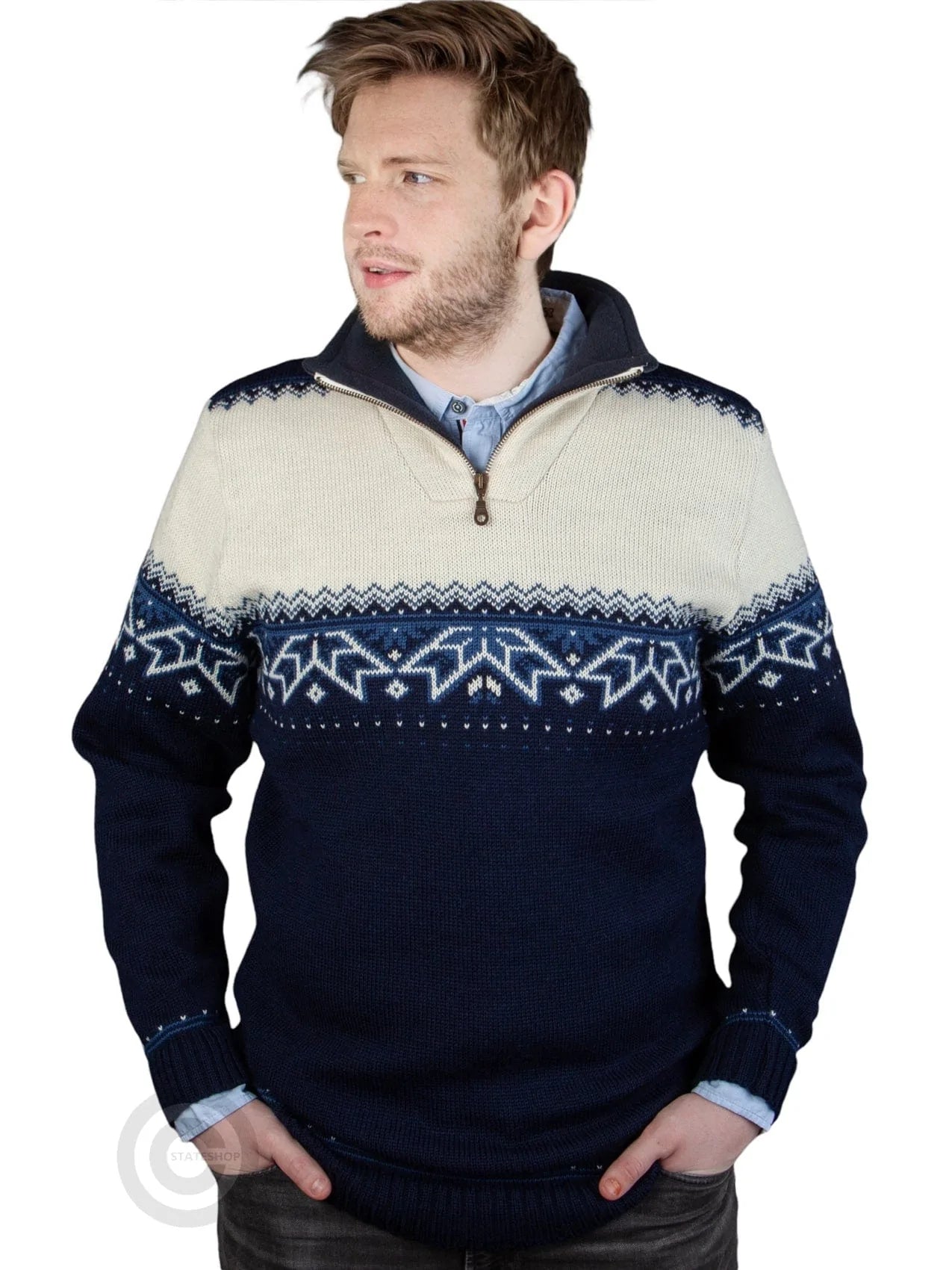 NorfindeNordic sweater with traditional star pattern, darkblue