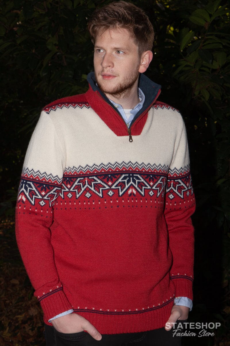 Nordic sweater with traditional star pattern, red