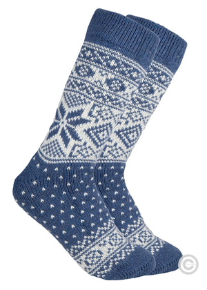 Norfinde Norwegian wool socks "Snowflake" blue