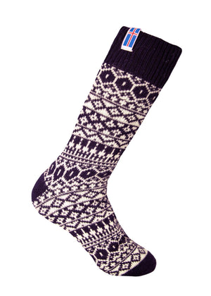 Norfinde Norwegian wool socks with a small woven Åland flag, dark blue