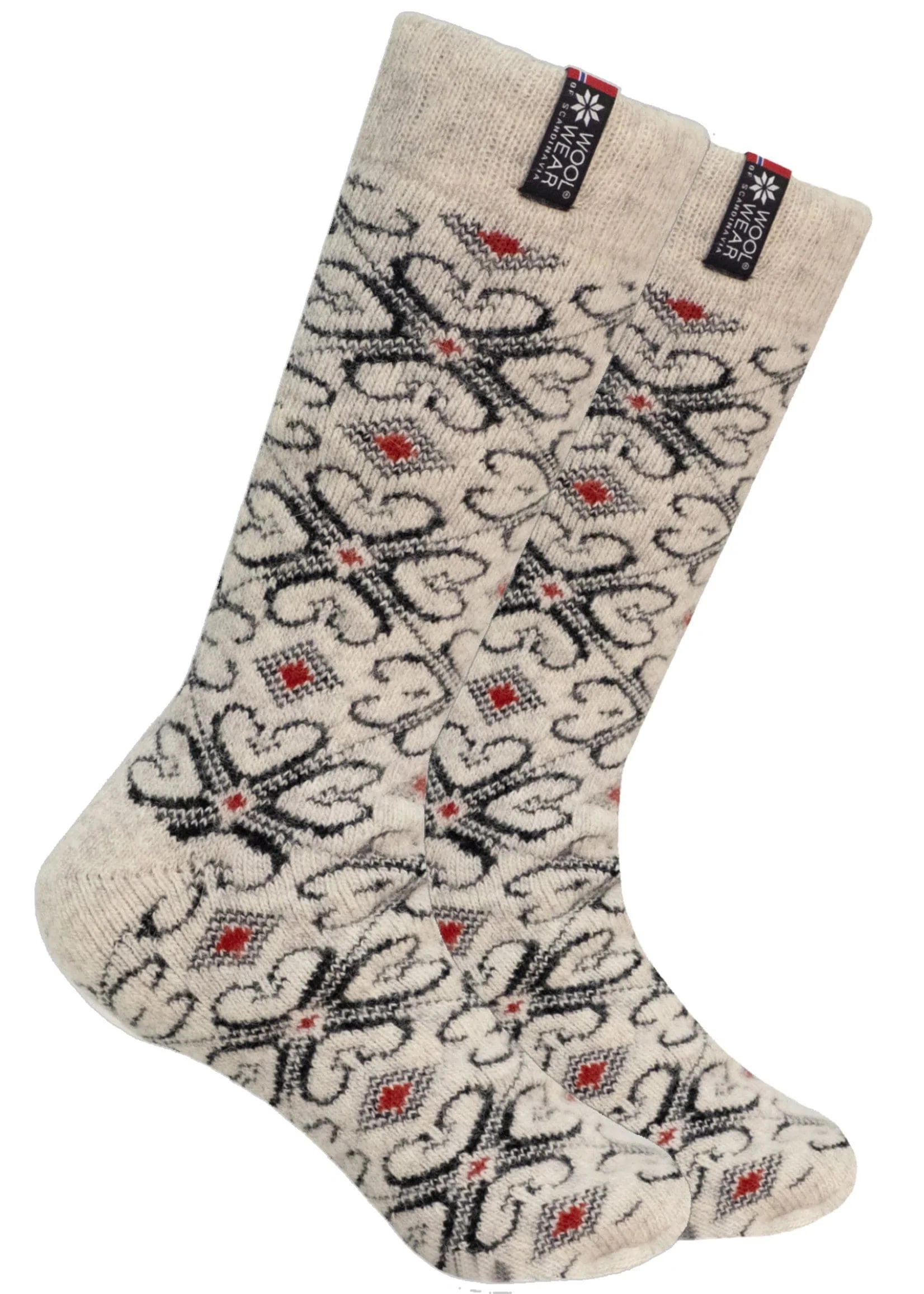 Norfinde Norwegian wool socks with Hearts, nature/navy