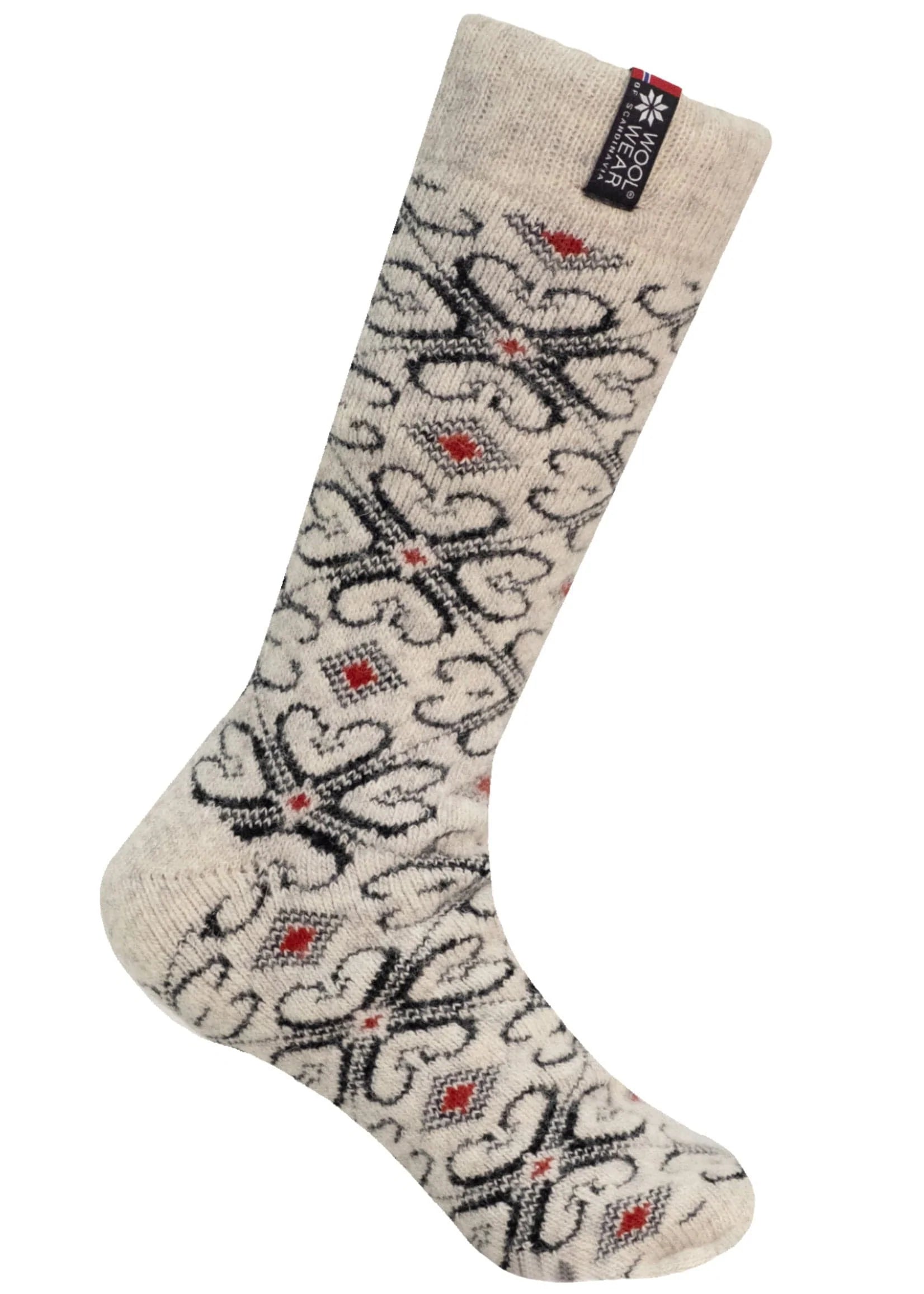 Norfinde Norwegian wool socks with Hearts, nature/navy