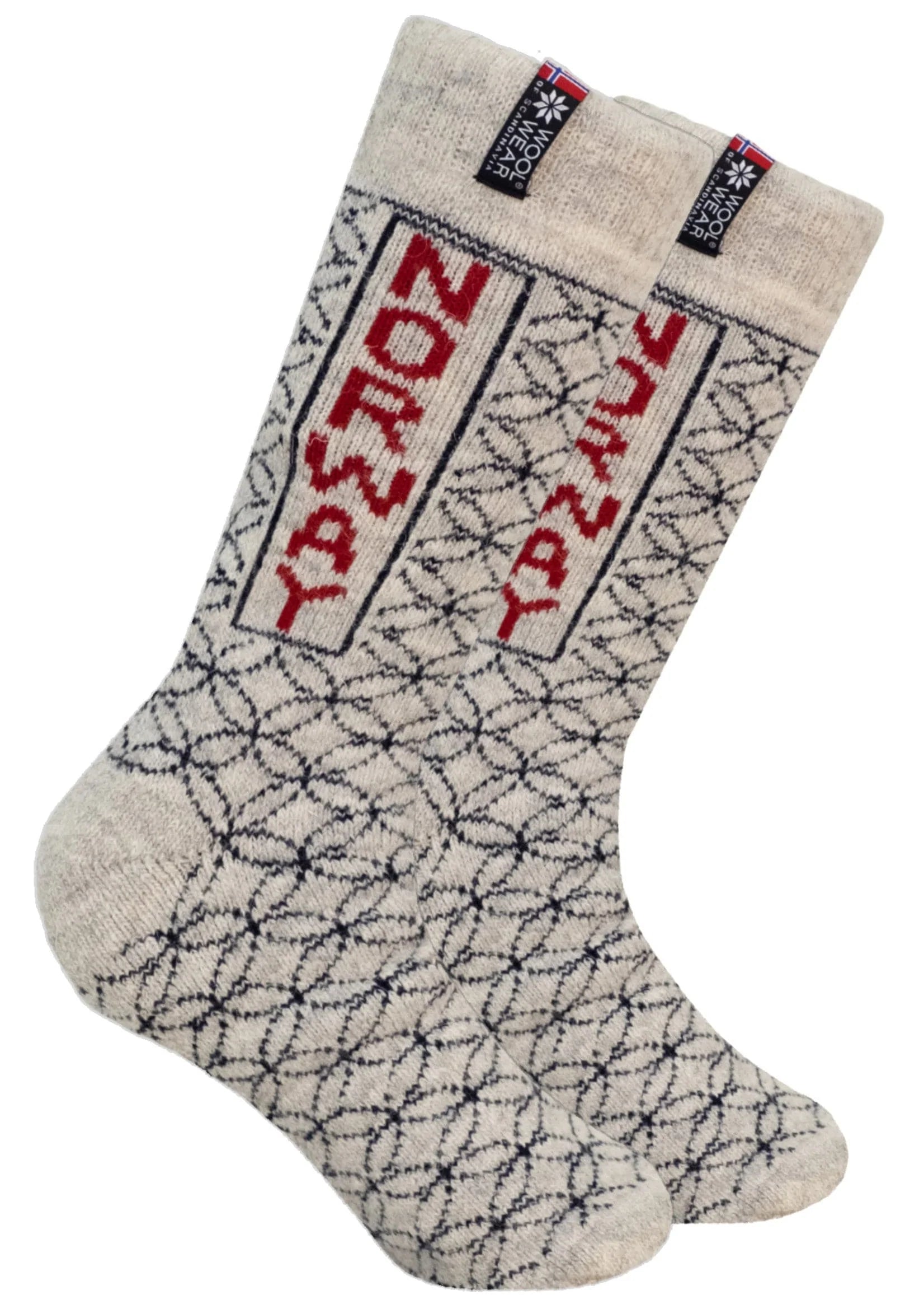 Norfinde Norwegian wool socks with "Norway" logo, nature/navy