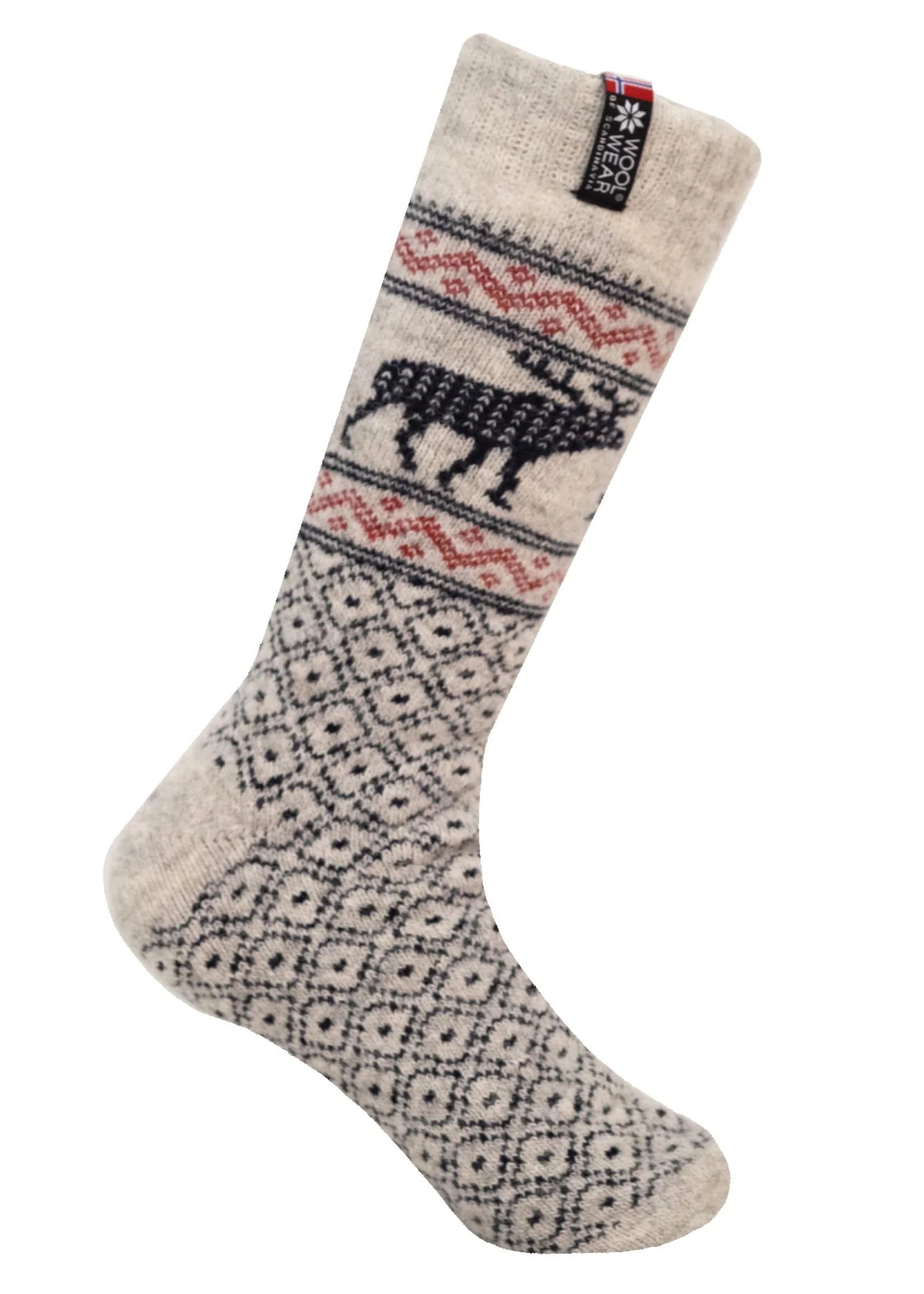 Norfinde Norwegian wool socks with Reindeer, nature/navy