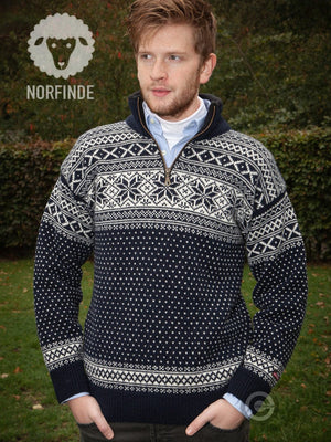Norfinde Sweater made of 100% pure new Norwegian wool, darkblue