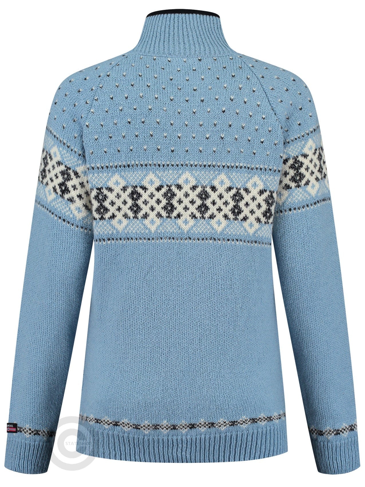 Womens Jumper with zip of 100 pure norwegian wool blueNorfinde