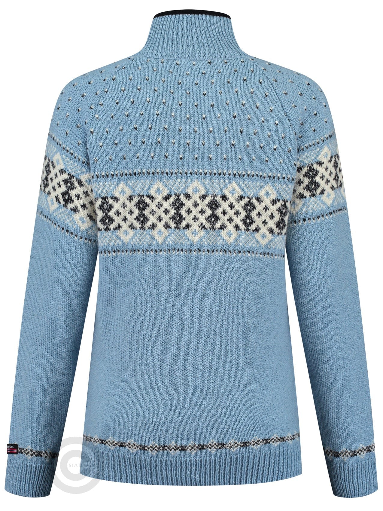 NorfindeWomens Jumper with zip of 100% pure norwegian wool, blue