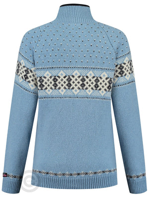 NorfindeWomens Jumper with zip of 100% pure norwegian wool, blue