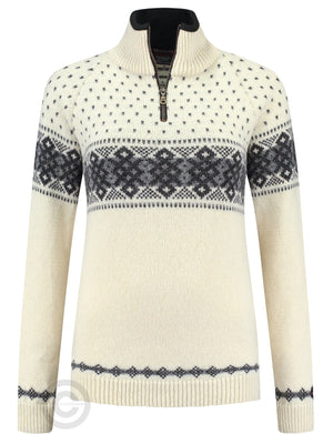 NorfindeWomens Jumper with zip of 100% pure norwegian wool, off-white