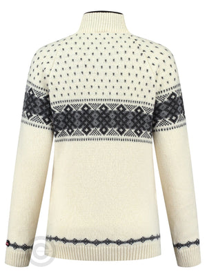 NorfindeWomens Jumper with zip of 100% pure norwegian wool, off-white