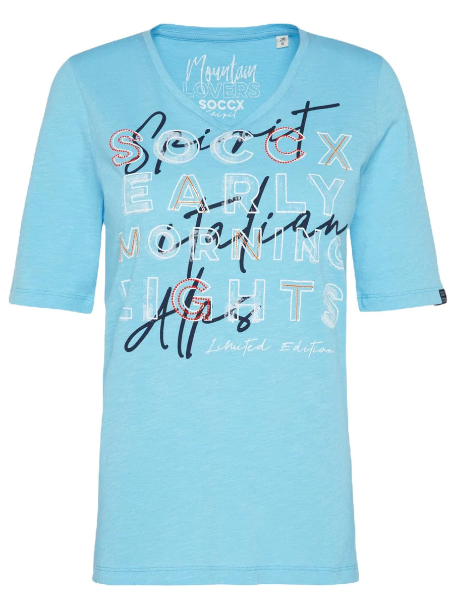 Soccx ® T-shirt with logo artwork and V-neck, Blue - Stateshop Fashion