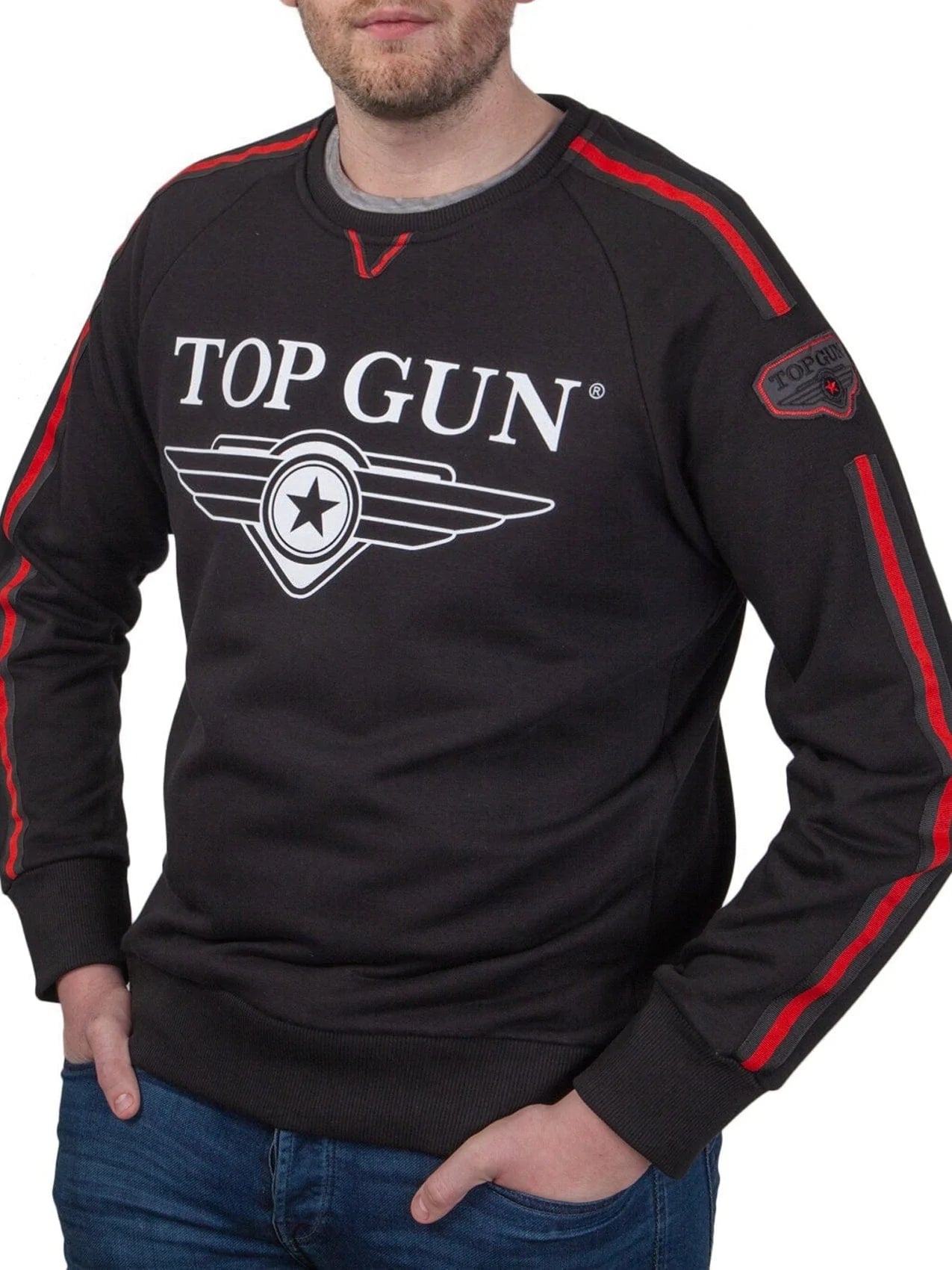 Top GunCrew Neck Sweatshirt "Streak Logo" with Patches, Black