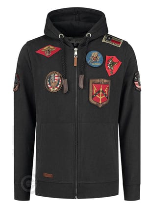 Top Gun Hoodie sweat jacket with patches, black