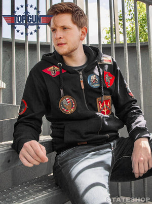 Top Gun Hoodie sweat jacket with patches, black