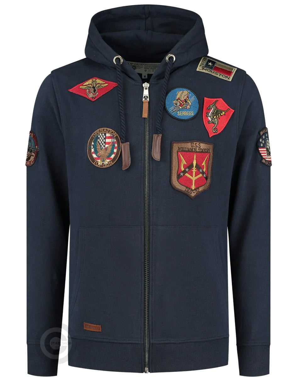 Top GunHoodie sweat jacket with patches, darkblue