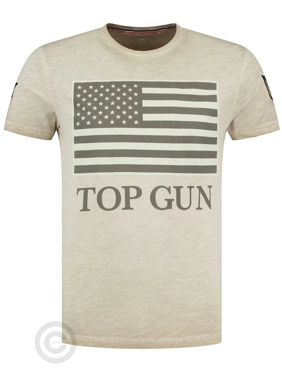Top GunRound-neck cotton T-shirt "US vintage Flag" Beige