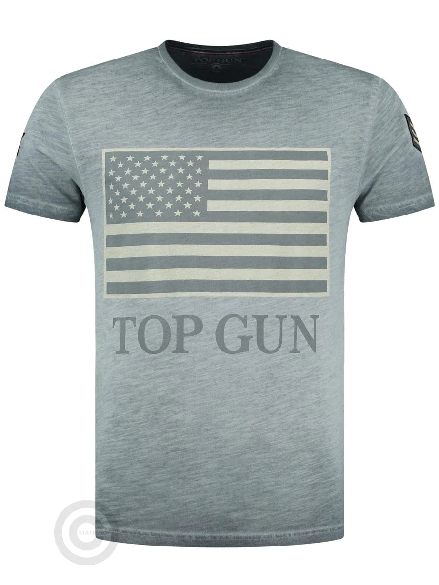 Top GunRound-neck cotton T-shirt "US vintage Flag" Gray