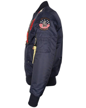 Top Gun Stylish and current Pilot Bomber Jacket with patches and an elastic waistband