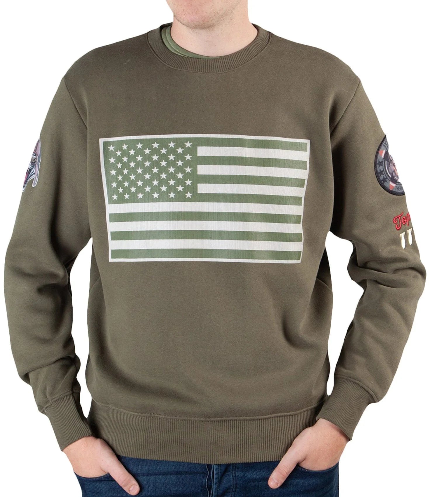Top GunSweatshirt round neck "US Flag" Army