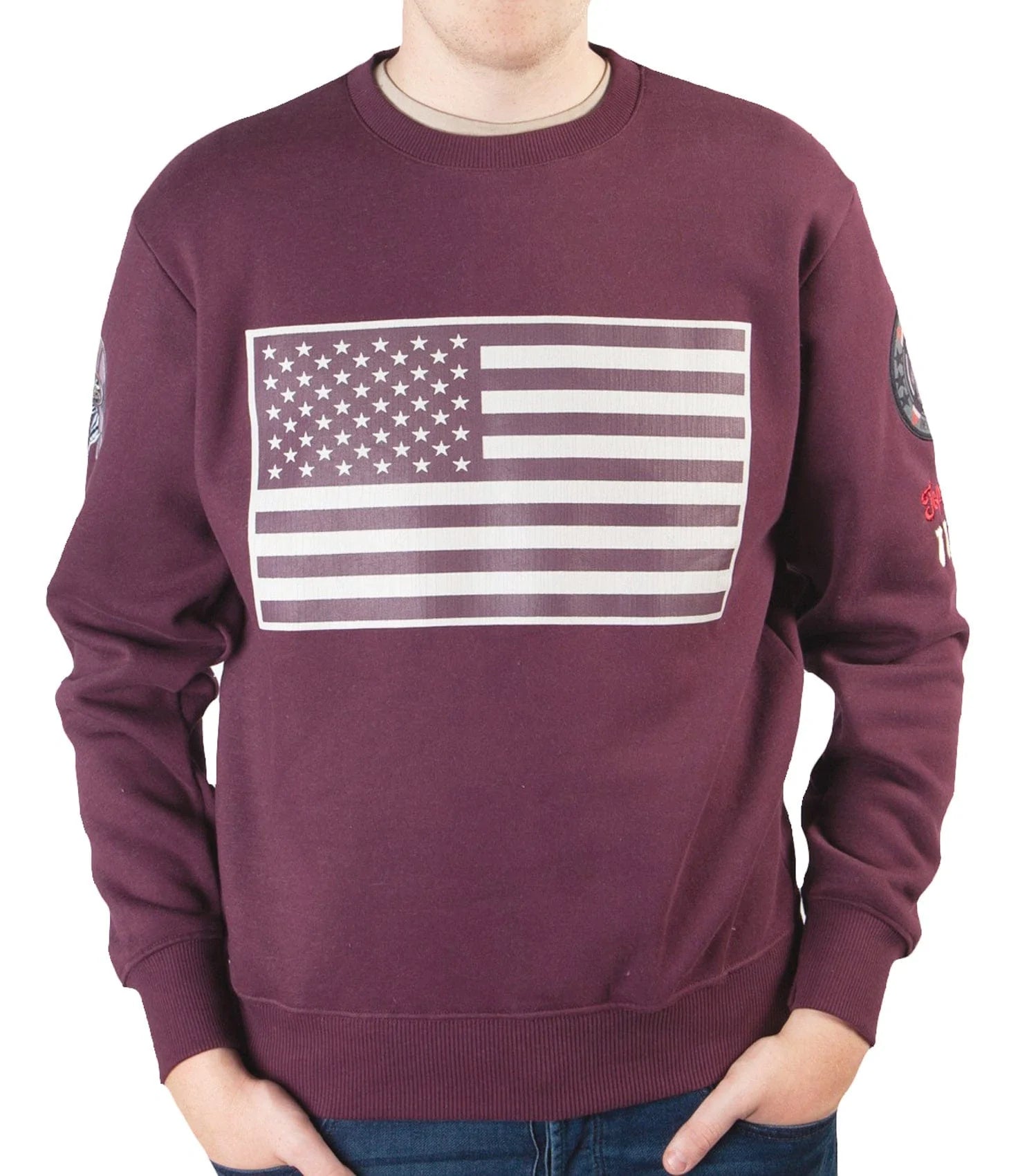 Top GunSweatshirt round neck "US Flag" Bordeaux